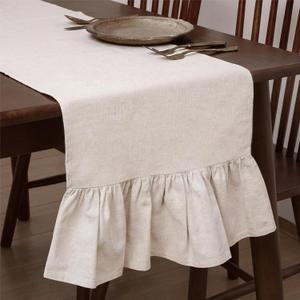 Gilprop Boho Table Runner Linen Farmhouse Table Runners with Ruffle Hem Rustic Burlap Home Party Decoration for Living Room(13 x 72 Inch,Linen Beige)