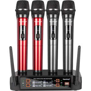 Depusheng Wireless Microphone, Professional 4 Channels Karaoke Handheld System for Home Karaoke, Meeting, Party, Church, DJ, Wedding, Home KTV Set