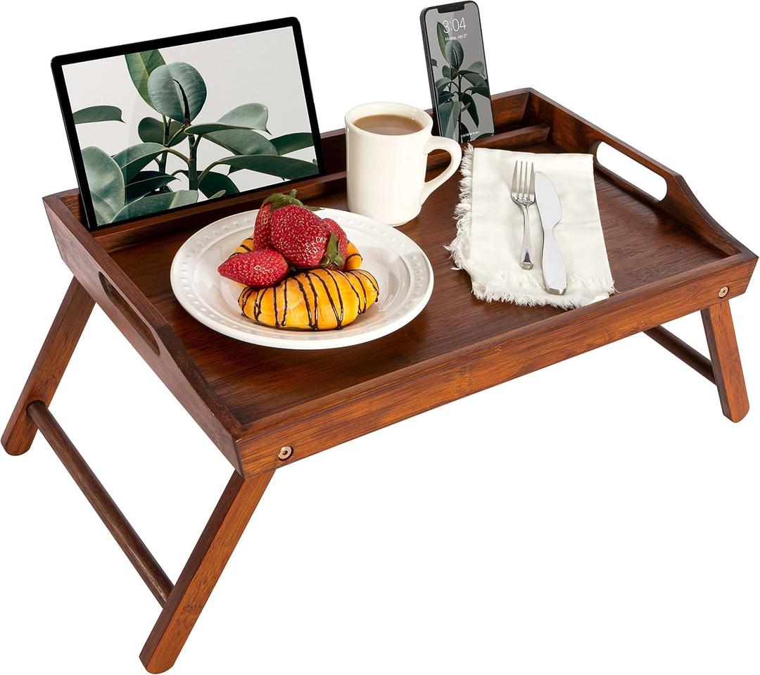 ROSSIE HOME Bamboo Bed Tray with Phone Holder, Extra Large Lap Desk for Laptops up to 17.3 Inches Java Style No. 78112