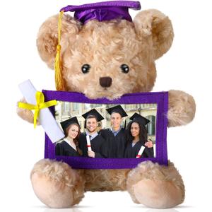Sotiff 10'' 2025 Graduation Plush Bear with Picture Frame for 4 x 6'' Photo Graduation Gifts Stuffed Bear for Kids Granddaughter Son Girls Boys Preschool Kindergarten Students(Dark Brown, Purple)