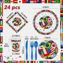 168 Pcs Soccer Party Supplies Serves 24 World International Flag Tableware Set Disposable Paper Plates Cups Napkins and Cutlery for Boys Birthday Sports Decor