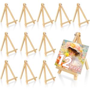 12 Pack Easel for Painting, 9 inch Wooden Painting Easel Stand for Display, Durable Small Wood Art Tabletop Easel Canvas Holder Stand for Kids Adults Painting