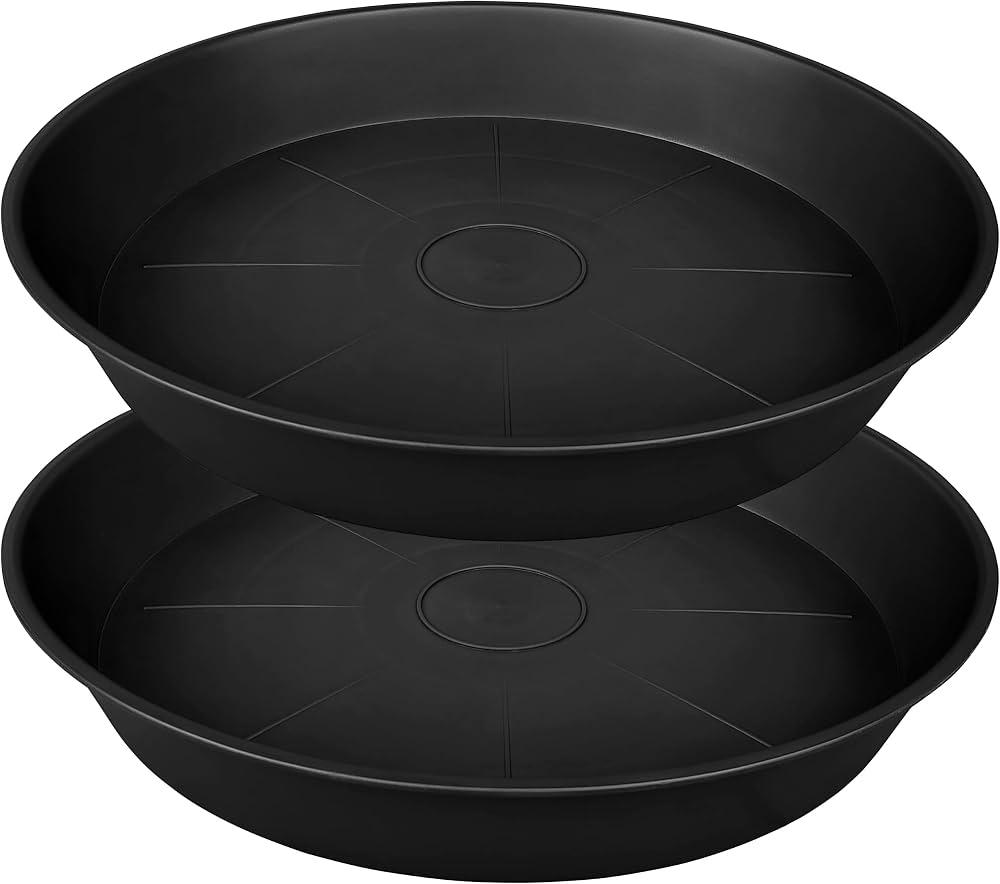 2 Pack of Plant Saucer Round, Depth Tray, Large Deep Plant Saucers for Pots, Heavy Duty Plastic Flower Plant Water Trays for Indoors Outdoor, Plant Drip Trays (Black), size: diameter 23 inch