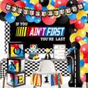 Fast One Birthday Decorations for Boys - 1st Race Car Theme Party Supplies for Baby Shower Decoration Include Birthday Hat Cake Topper Backdrop Tablecloth Photo Banner Arch Balloon Boxes Poster