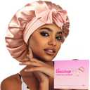 Umisleep Silk Bonnet, Soft Hair Bonnet for Sleeping, Real Mulberry Silk Lining, Bonnets for Women Hair Care, Double Layer Hair Cap with Tie, Large Silk Hair Wrap for Curly Long Hair, Blush Pink