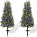 40" Artificial Cedar Lavender Topiary Trees with Ground Spike, Set of 2 Artificial Shrubs Fake Bushes UV Resistant Realistic Fake Plant for Outdoor Indoor Porch Garden Home Decor
