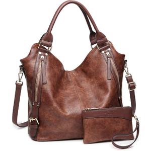 Women Tote Bag Handbags PU Leather Fashion Hobo Shoulder Bags with Adjustable Shoulder Strap (Large, Brown)