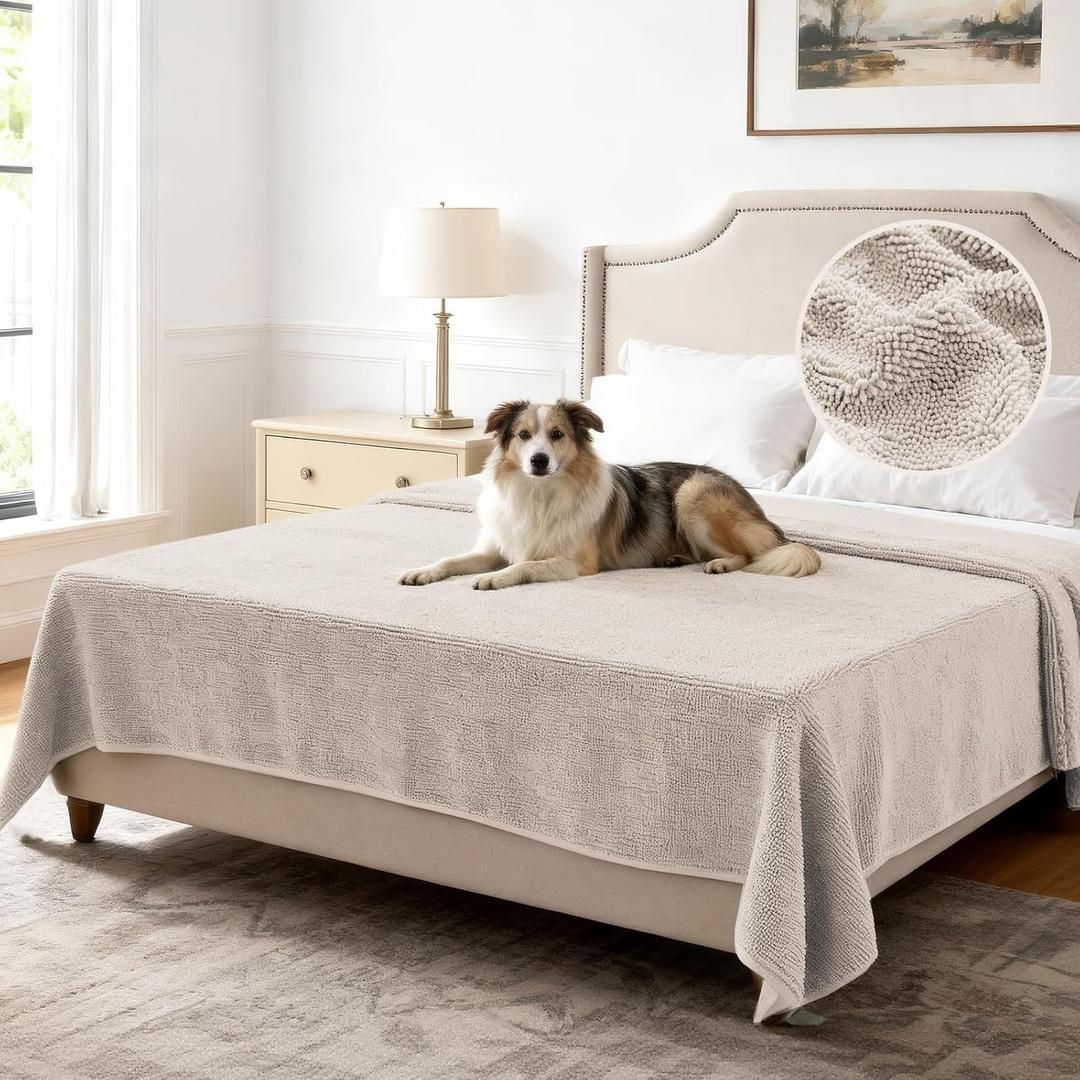 H.VERSAILTEX Non Slip Pet Couch Cover Chenille Dog Bed Protector Thick Soft Sofa Slipcover Pet Friendly Washable Couch Cushion Covers for Pets (52" x 82", Oatmeal)