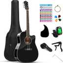 Moukey 41" Acoustic Guitar for Beginners Adult Teen Full Size Guitarra Acustica with Chord Poster, Gig Bag, Tuner,Steel Strings, Capo, Strap - Black