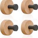 Adhesive Wood Coat Hooks - 4 Pack Beech Wood Wall Hooks Natural Rustproof Coat Rack Adhesive Hooks for Wall, Towel Hooks for Hanging Coats, Hats, Bags, Keys (Style C)