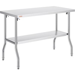 VEVOR Commercial Worktable Workstation 48 x 24 Inch Folding Commercial Prep Table, Heavy-duty Stainless Steel Folding Table with 772 lbs Load, Kitchen Work Table, Silver Stainless Steel Kitchen Island, Silver 