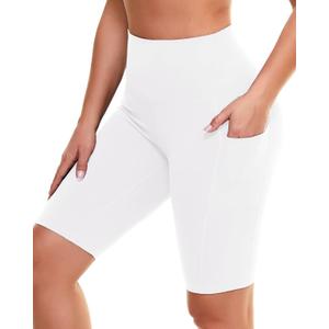 GAYHAY Biker Shorts for Women with Pockets - 8" Booty High Waisted Black Spandex Volleyball Short for Workout Yoga (White) LXL