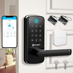 Smart Door Lock with WiFi Gateway, Keyless Entry Door Lock with Handle - Smart Locks for Front Door with Keypad - Fingerprint Locks with App Control - Auto Lock (Black Smart Lock+ Wifi Gateway)