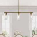 HuisMier 3 Lights Kitchen Island Lighting, Farmhouse Brushed Brass Pendant Light Fixtures with Clear Glass Shades, Modern Linear Island Lights for Kitchen Dining Room Bar Foyer