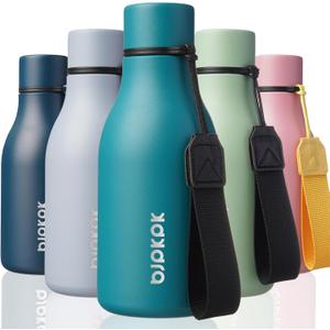 BJPKPK Insulated Water Bottles, 12oz Stainless Steel Metal Water Bottle with Strap, BPA Free Leak Proof Thermo, Mugs, Flasks, Reusable Water Bottle for Sports & Travel, Lake Blue