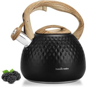 Tea Kettle Stovetop,2.5QT Stainless Steel Whistling Teapot for Stove Top Aesthetic,Portable Water Kettles Camping with Anti-hot Silicone Handle,Suitable for All Heat Sources,Black