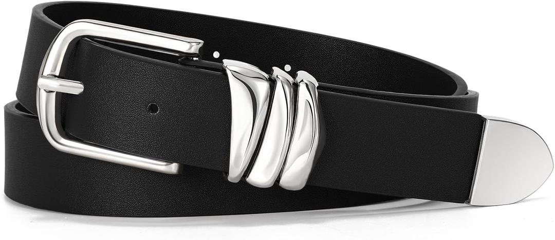 VONMELLI Women's Belt for Jeans Dress Leather Belt for Women Fashion Waist Ladies Belt with Sliver Buckle (Black)