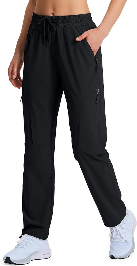 Women's Hiking Pants Quick Dry Lightweight Cargo Pants UPF 50 Water Resistant Zipper Pockets for Golf Travel Work Camping (Medium, Black)