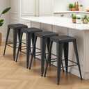 Metal Bar stools Set of 4, Upholstered Counter Height Bar Stools with Metal Legs, 26 Inch Industrial Barstools for Kitchen Island, Cafe (Black)