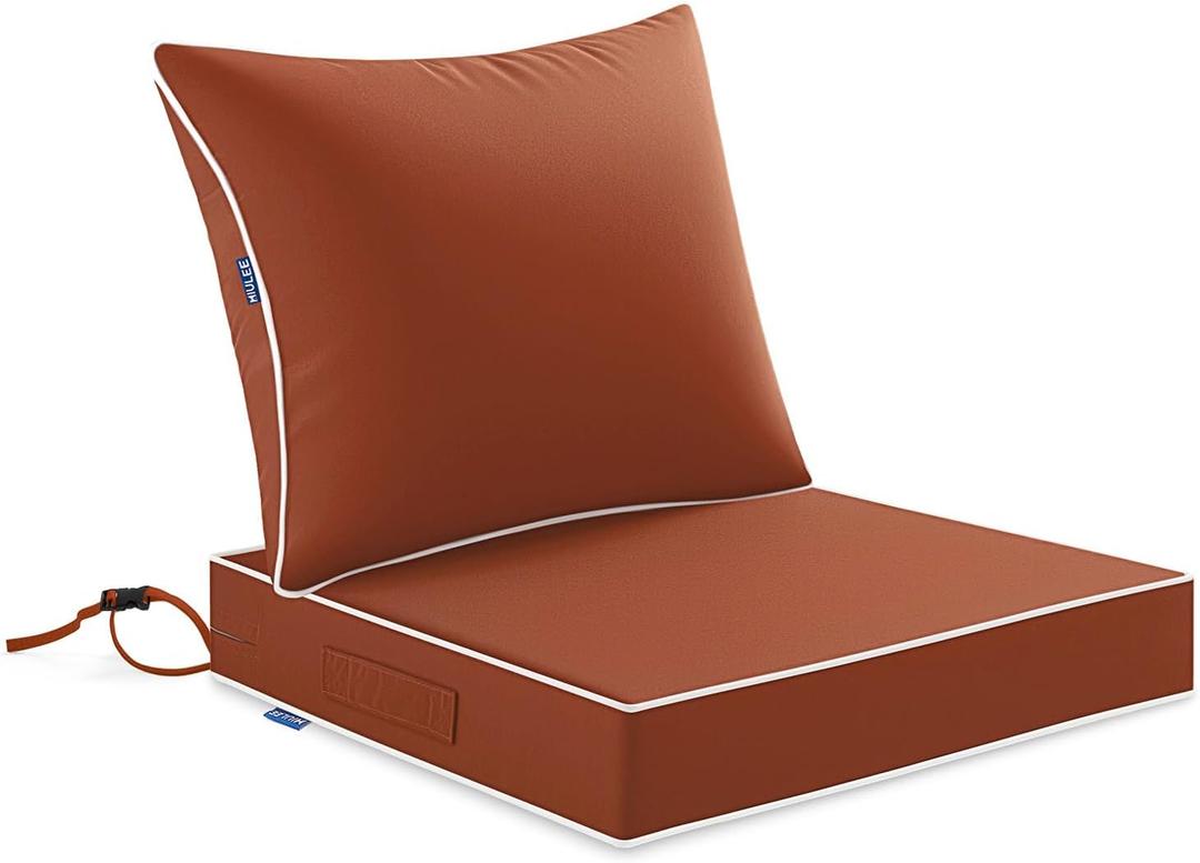 MIULEE Burnt Orange Outdoor Seat Cushion 24x24 Inch Waterproof & 3 Year Fade Resistant Deep Seat and Back Cushion for Patio Furniture Chair Sofa Couch with Handle and Adjustable Straps