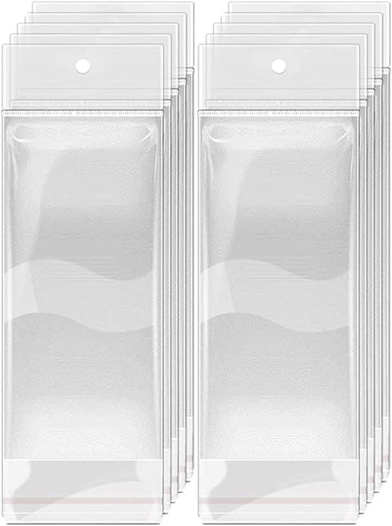 SHOLIFAS Long Clear Packaging Bags with Hang hole 300PCS Resealable Self Sealing Hanging Bags for Packaging Gifts Keychain Jewelry Earring Necklace(3.1x7.1in/ inner 3.1 x 4.7in)