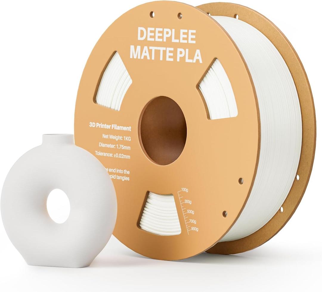 DEEPLEE Matte PLA Filament 1.75mm, 3D Printer Filament Dimensional Accuracy +/- 0.02mm, No Clogging, Higher Toughness, Cardboard Spool 3D Filament, 1kg White