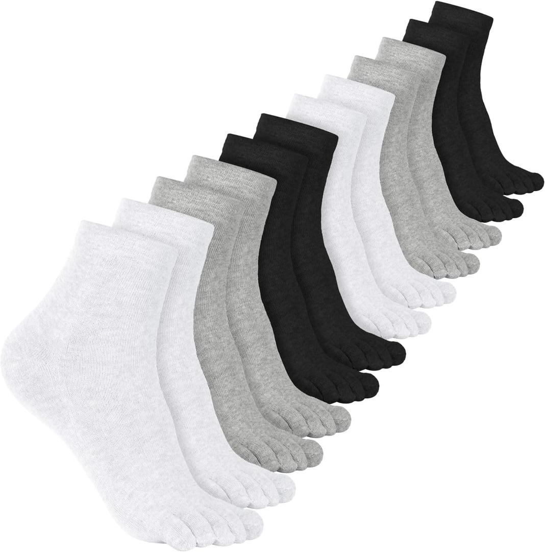 Bencailor Women Toe Socks Cotton Breathable Compression Crew Five Toe Sock for Women Men Athletic Running (5-9, Black, White, Gray)