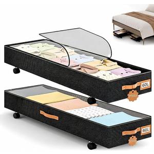 Under Bed Storage with Wheels 39inch, Extra Long Under Bed Storage Bins, Low Profile Under Bed Storage 5.5inch Height No Assemble Storage Containers, Under Bed Shoe Storage with Lids