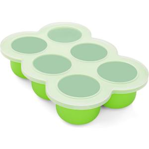 HIWOOD Baby Silicone Freezer Tray with Clip on Lid, 6 x 3 OZ Baby Silicone Freezer Molds, Silicone Storage Container for Homemade Baby Food, Fruit Purees & Vegetables (Bright Green)