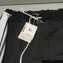 Hongsui Women's Wide Leg Pants Drawstring High Rise Side Striped Slouchy Palazzo Pants with Pockets (X-Large, Black)