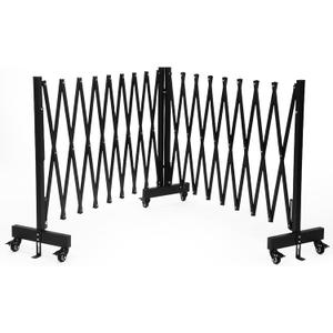 23.5FT Industrial Metal Expandable Barricade for Construction Area | Retractable Traffic Fence with Casters & Fixed Plate, Folding Security Gate, Portable Barricade Gate (Black)