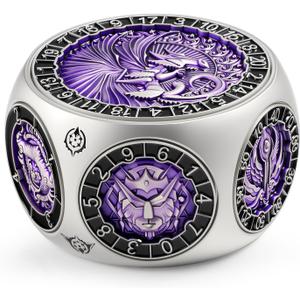 DNDND Unique Spinner DND Dice, 8-in-1 Hexagonal Metal DND Dice with Dual D20 Monster Themed Dice Set for DND Dungeons and Dragons, Dungeon Masters with Collectible Gift Tin (Silver with Purple)