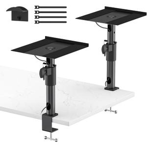 Clamp-on Desktop Speaker Stands Pair for LG, Sony, Vizio, Klipsch, Samsung, JBL Speaker Stand Desk - Adjustable Desk Speaker Stands for Most Satellite & Bookshelf Speaker Stands Wr Cable Management