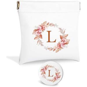 2 Pcs Initial Letter Pocket Cosmetic Bag,Pouches for Purse,Makeup Bag with Mirror,Purse Makeup Bag for Women Cosmetics Jewelry Charging Cable,Bridesmaid Gifts,Bridal Shower Gift Bags,Birthday Gifts-L/V