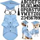 Huhumy 5 Pcs Dog Graduation Costume Set Include 2026 Pet Graduation Gown with Stole Puppy Grad Cap Lensless Glasses DIY Letter Stickers for Dogs Cats Holiday Costume Accessory(Light Blue,L)