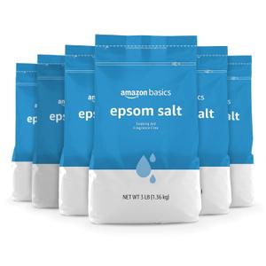 Amazon Basics Epsom Salt Soak, Fragrance Free, Magnesium Sulfate USP for Relaxation and Soothing Foot Soaking, 3 Pound Resealable Bags, 6-Pack