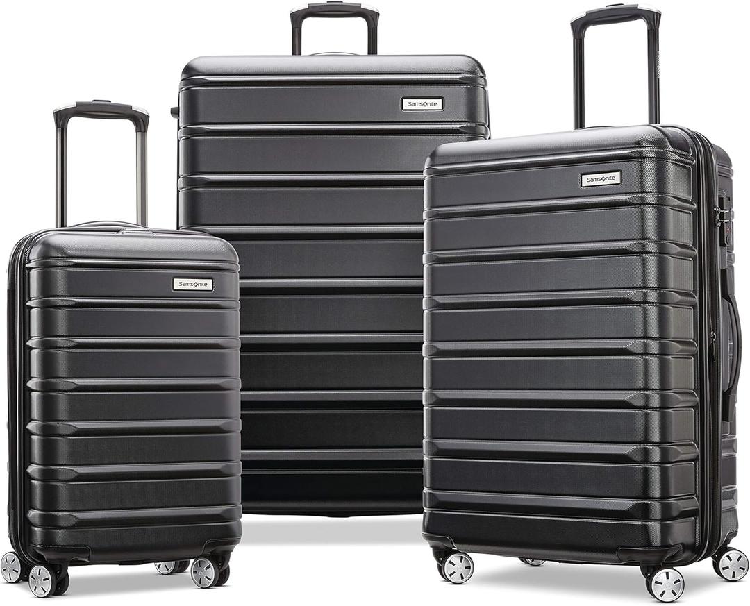 Samsonite Omni 2 Hardside 3 Piece Set - Includes Global Carry-On, Medium, & Large Checked Suitcases - 360 Dual Spinner Wheels - Integrated TSA Lock & Expansion - Midnight Black