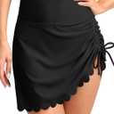 Dokotoo Women's High Waisted Swim Skirt Bottoms Ruched Scallop Trim Bathing Suit Skirts Split Tankini Swimsuit Bottom (X-Large, Black)