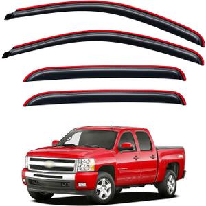 In-Channel Rain Guards for 2007-2013 Chevy Silverado 1500/ GMC Sierra 1500/ Avalanche Crew Cab, Window Visor Shields Vent Deflector Shade Wind Dark Smoke for 07-14 Silverado/Sierra 2500 3500HD
