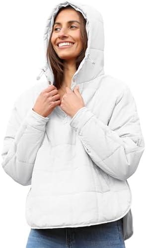QIBABU Womens Oversized Hooded Puffer Jacket Lightweight Pullover Hoodies Quilted Dolman Long Sleeve Warm Winter Coat.M