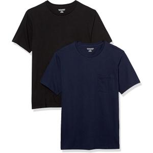 Amazon Essentials Mens T-Shirt Slim-Fit Short-Sleeve Crewneck Pocket (Large, Black/Navy)