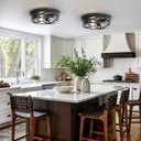 2 Pack Close to Ceiling Light Fixtures, 13 Inch Farmhouse Metal Cage Flush Mount Ceiling Light 3-Lights, Black Industrial Semi Flush Mount Ceiling Light for House Hallway Kitchen Bedroom