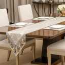 Loom and Mill Luxury Table Runner 90 inches Long, Elegant Damask Jacquard Table Runners with Handmade Multi-Tassels for Dining Room Dresser Party Holiday Banquet Decoration(Beige, 13x90 inch)