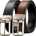 2 x Men's Leather Reversible Belts 1 Pack,1 3/8" Casual Fashion Two Sides in One Belt for Jeans Dress Pants