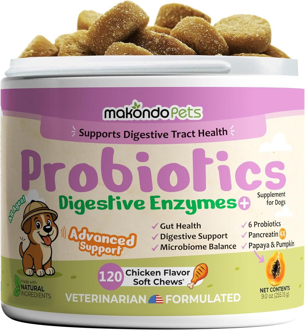 Dog Probiotics with Digestive Enzymes, Allergy Relief. 120 Soft Chews | 6 Probiotic Strains, Digestive Enzymes, Pumpkin & Papaya, Supports Gut Health & Gas Relief, Stool Support