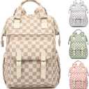 Lreneilu Corduroy Laptop Backpack for Women 15.6 Inch Stylish College School Bookbag, Business Work & Travel Computer Backpacks (Checkered Brown)