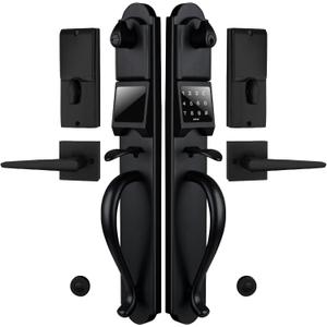 Heavy Duty keypad Double Door Handleset with Lock for Front Door, Electronic Keyed & Dummy Set, Matte Black Finish