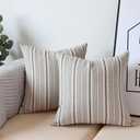 NAVIBULE Gray Pillow Covers Farmhouse Linen Throw Pillow Covers Striped Outdoor Decorative Square Throw Pillows for Couch Sofa Bed 18x18 in Pack of 2 Gray and Cream