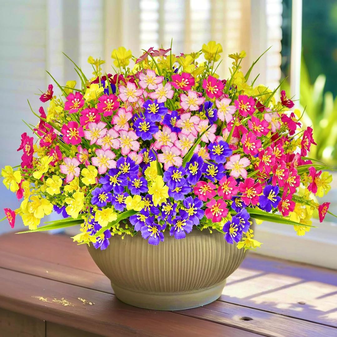 16 Bundles Artificial Flowers Outdoor, UV Resistant Fake Plants for Outsides Farmhouse Home Garden Office Patio Front Porch (3 Colors)