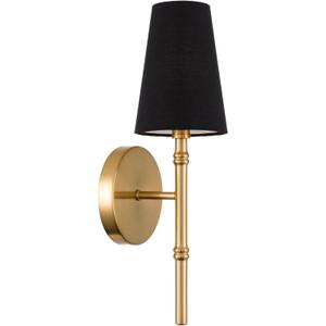 Kira Home Torche II 15" Modern Wall Sconce/Wall Light + Black Linen Shade, Cool Brass Finish